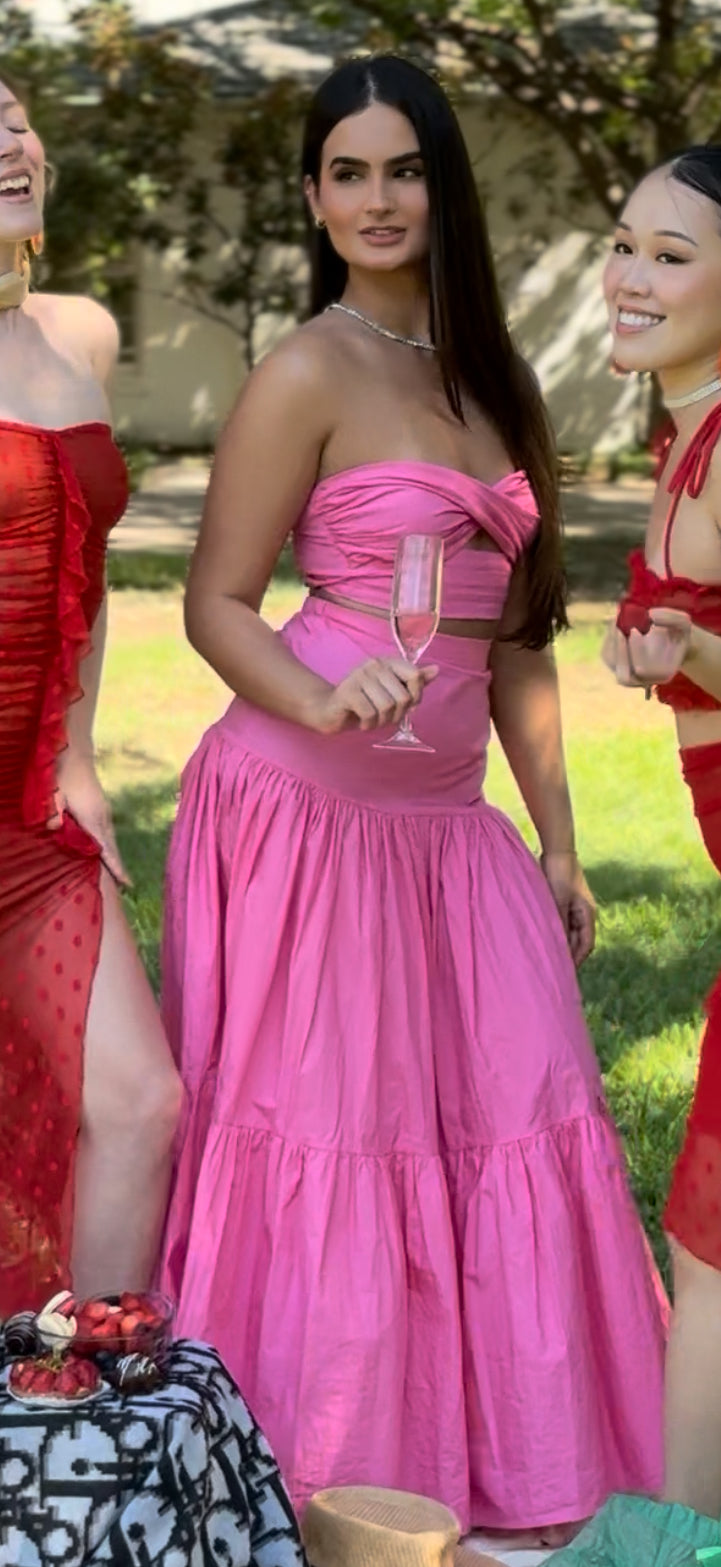 Runaway AYLA Maxi Skirt & Strapless Top. HOT PINK!