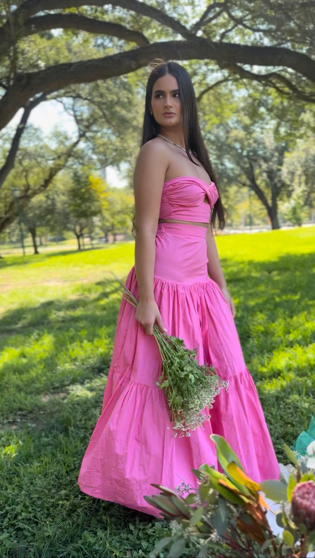 Runaway AYLA Maxi Skirt & Strapless Top. HOT PINK!