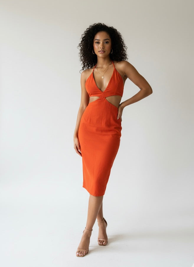 Michael Costello + Revolve Cotton Orange Mini Dress